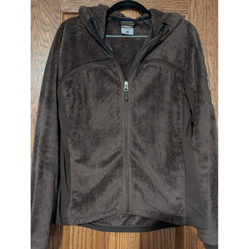 Titanium Women's Fleece Zip Up Hoodie Jacket L Brown Hooded Cozy